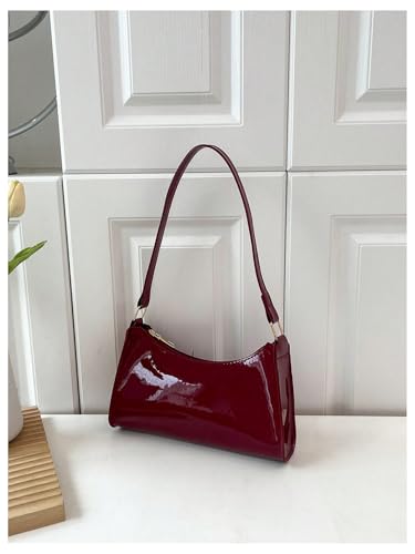 COZYEASE Women's Shiny Patent Leather Shoulder Bag Zipper Top Handle Purse Handbags Trendy Evening Bag3