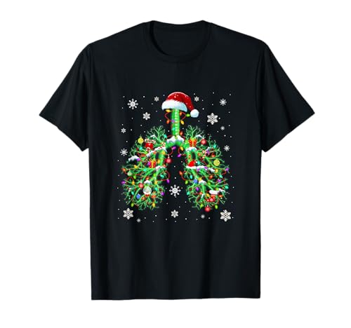Santa Lungs Shape Xmas Colorful Lights Respiratory Therapy T-Shirt
