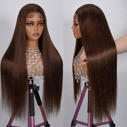 Glueless Wigs Human Hair Pre Plucked Pre Cut 30Inch 5x5 Chocolate Brown Wig