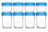 Nellam Baby Food Storage Containers - Leakproof, Airtight, Glass Jars for Freezing & Homemade Babyfood Prep - Reusable, BPA Free, 4 x 4oz, 4 x 8oz Set, that is Microwave & Dishwasher Safe
