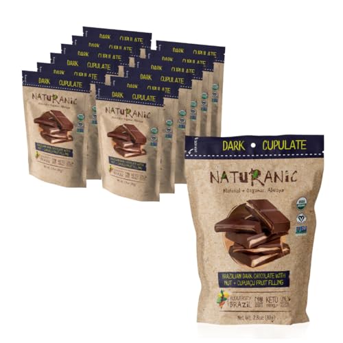 Naturanic Brazilian Dark Chocolate Bar Cupuaçu and Brazil nuts cream filling, Sugar Free, Keto Friendly, Vegan, All Natural, Organic, Non GMO, Gluten Free - Pack of 12