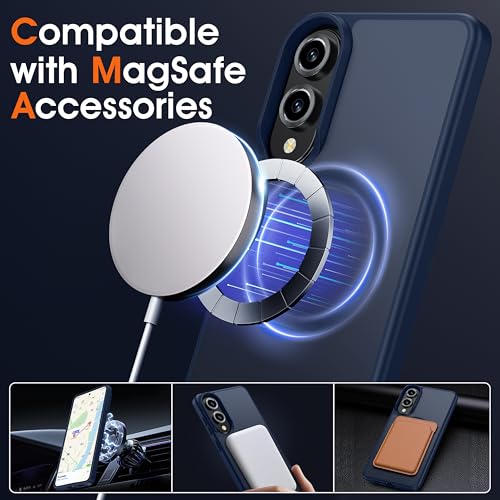 Image of Oterkin Magnetic for Samsung Galaxy S25 Edge Case Matte, S25 Edge Phone Case Compatible with MagSafe Frosted Translucent Shockproof Anti-Scratch Slim Fit Case Military Grade Protection (Dark Blue)