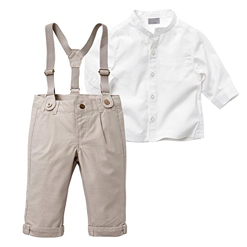 Hankyky bébé garçons 2 PCS Set Blanc Chemise à Manches Longues + Pantalon à Bretelles Salopette Tenues de Vetements 1-6ans