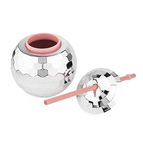 Vaso disco bola plateado con popote 16 oz miniatura 6