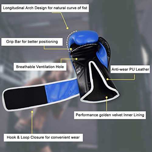 Boxing Gloves 14Oz For Men And Women, Training Muay Thai Gloves For Sparring, Mma, Punching Bag, Kickboxing, Focus Pads (Blue) #TOP4