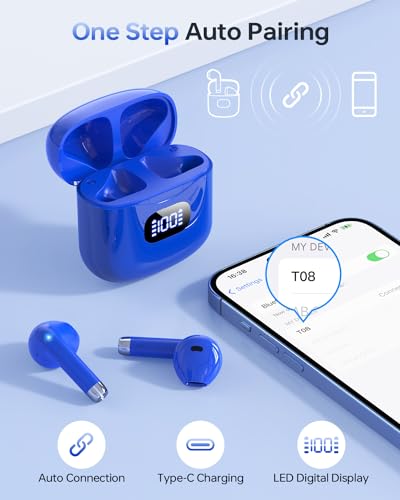 KTGEE Wireless Earbuds Bluetooth 5.3 Headphones, 40Hrs Playback Stereo Ear Buds with LED Display Charging Case IPX7 Waterproof in-Ear Earphones with Mic for Phone Tablet Laptop Sports