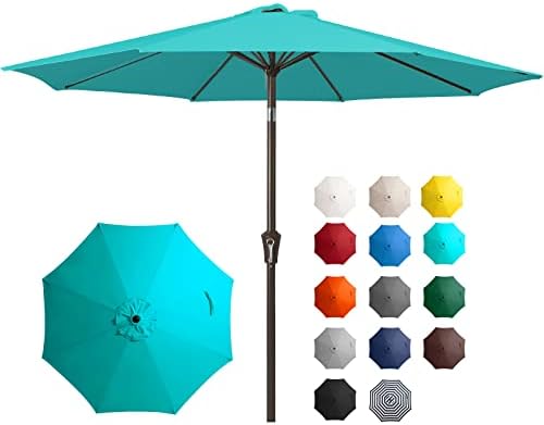 JEAREY 10FT Outdoor Patio Umbrella Outdoor Table Umbrella with Push Button Tilt and Crank, Market Umbrella 8 Sturdy Ribs UV Protection Waterproof for Garden, Deck, Backyard, Pool (Tiffany)