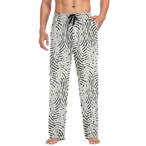 Mens Pajama Pants Black-white Thick-thin Stripes Lounge Pants with Pockets,Elastic Waist Sleep Bottoms-S2