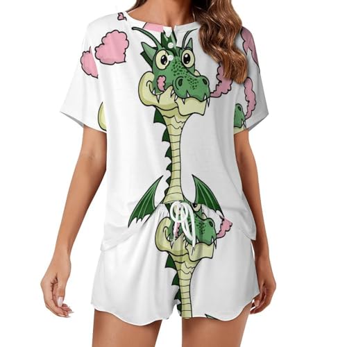 Pyjama femme manches courtes vêtements de nuit été sleepwear ensemble short imprimé