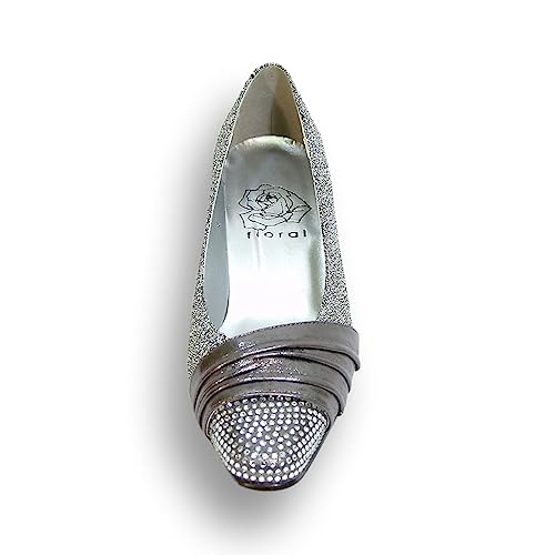 Floral Dolly Women Wide Width Rhinestone Toe Cap Glittery Metallic Pumps2