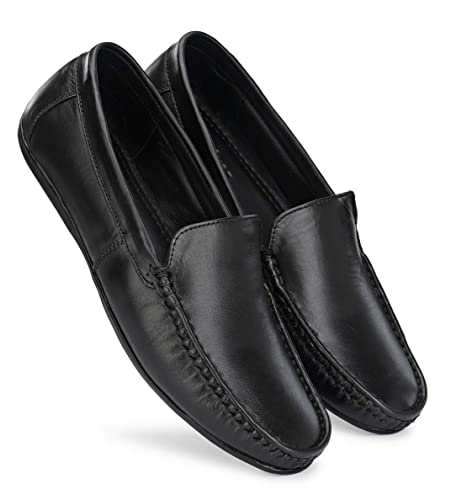 Image of MACTREE Men's Black Genuine Leather Formal Shoes Slip On