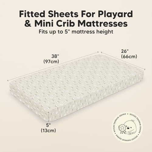 Image of 2-Pack Mini Crib Sheets Fitted, 38x26 Pack N Play Mattress Sheets (Daisies) | Organic Cotton Sheets for Pack and Play Mattress, Soft, Breathable Playard Bedding Sheet, Mini Toddler Bed Cover, Boys, Girls