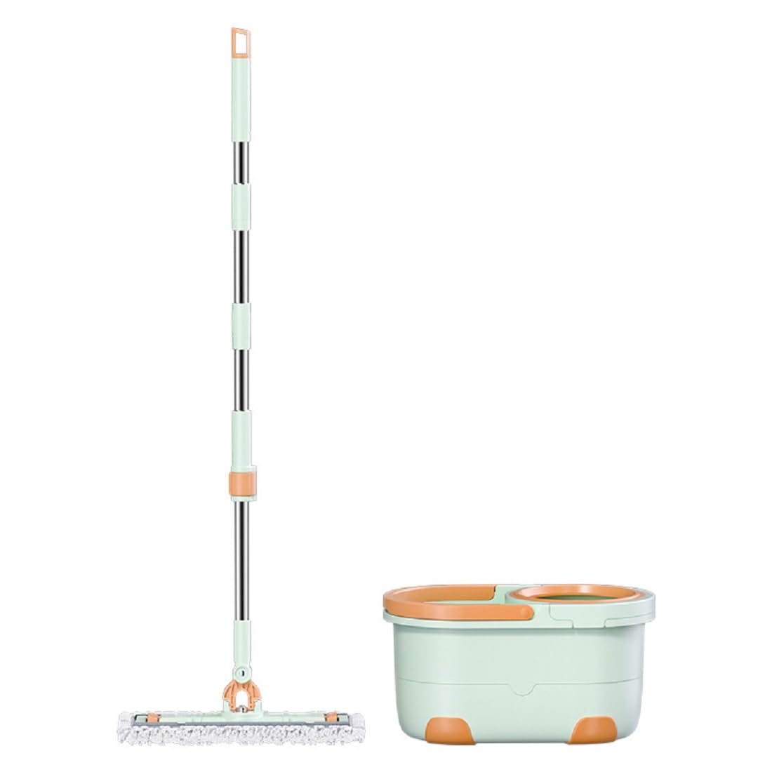 JUNYFFF Mops for Cleaning Floors with Bucket - Spinning Mop And Bucket Set with 360° Spin, 2X Microfiber Mob Heads, 1X Mob, 1X Adjustable Handle with 1X Spin Bucket
