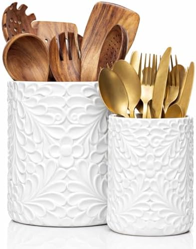 25DOL Large 7.3"+5.4" Engraved Ceramic Utensil Holder for Counter...