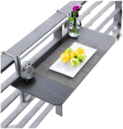Adjustable Wall Mounted Balcony Table Space Saving Folding Bistro Table with Shelves Hanging Dining Table for Railing (Black 80x35cm 31.4x13.8in)