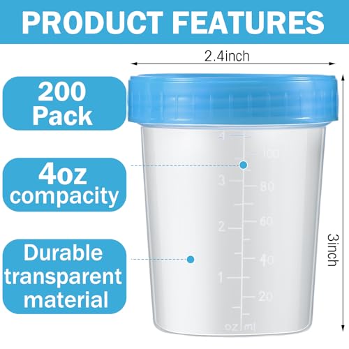 Image of Geiserailie 200 Pcs Urine Cups 4oz Disposable Specimen Container,Blue
