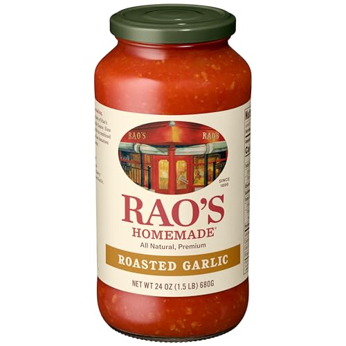 Rao's Homemade Tomato Sauce | Roasted Garlic | 24 oz | Versatile Pasta Sauce | Carb Conscious, Keto Friendly | All Natural, Premium Quality | Made with Sweet Italian Tomatoes and Caramelized Garlic