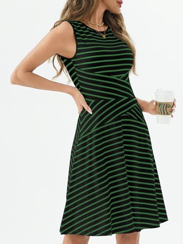 Image of PerZeal Women's Summer Casual Dresses 2025 Sleeveless Striped Mini Dress High Waisted A Line Party Dresses