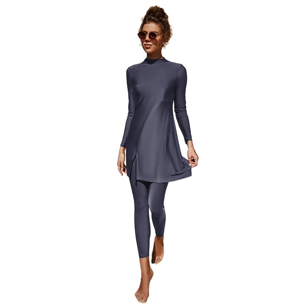 IMEKIS Costume da bagno musulmano Burkini da donna in due pezzi modesto costume da bagno islamico arabo costume da bagno a maniche lunghe abito con pantaloni Tankini Set costumi da bagno