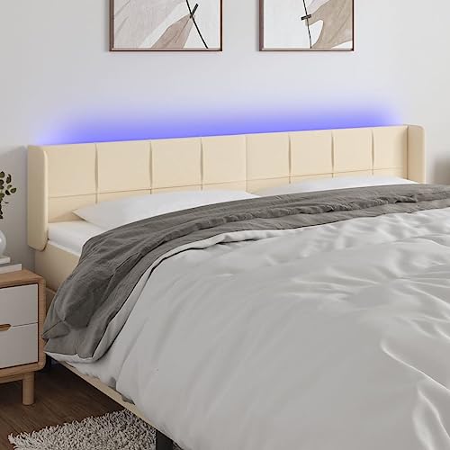 Juroupi Cabecero con LED cabecero Cama Dormitorio cabeceros de Cama headboard cabeceros Cama de Tela Crema 203x16x78/88 cm - 3123263