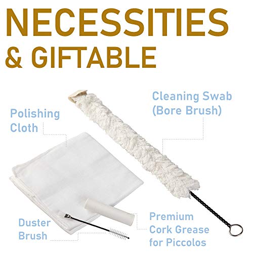 Libretto Flute All-Inclusive Cleaning & Care Kit: Cleaning Swab + Dust Brush + Cleaning Cloth + Premium Cork Grease For Piccolo, Reusable Handy Bag, Great Maintenance Kit To Extend Life Of Your Flute! #TOP1