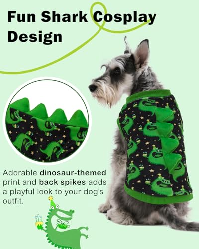 Image of CuteBone Dinosaur Costume Dog Shirt, Stretchy Velvet T-Shirt Clothes for Medium Dogs, Soft & Breathable Pet Tee Outfit Frenchie Apparel for Daily Wear, Cozy Pullover Design Puppy Fashion COSBX08XL