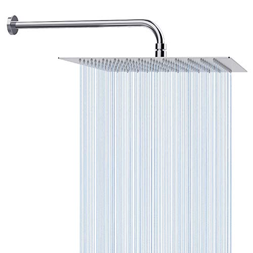 12 Inch High Pressure Shower Head with 15 Inch Extension Arm, Adjustable Stainless
