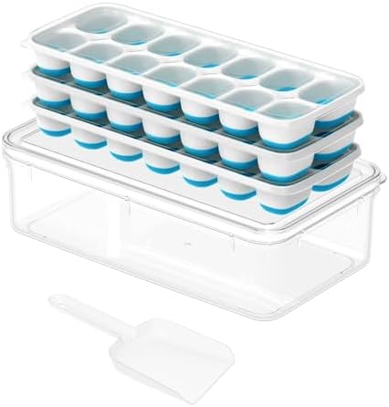 ChefAide Ice Cube Tray with Lid and Bin, 3 Packs 42 Cubes Silicon...