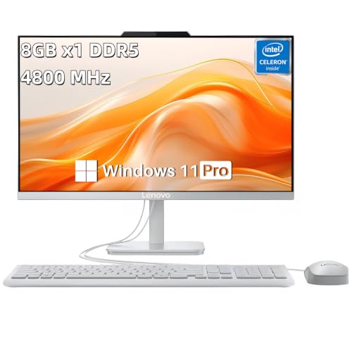 Image of Lenovo 2026 A100 All in One Desktop Computer, 23.8 Inch IPS FHD Display, 8 GB 4800MT /s DDR5 RAM, 512 GB SSD, Intel N100 Processor, Intel UHD Graphics, Webcam, Wired Keyboard & Mouse, Windows 11 Pro