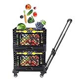 Optimisez votre rangement – Design de grande capacité : s'adapte facilement à toutes vos courses, colis ou fournitures avec ce chariot de courses pliable avec roulettes. Son système empilable à double panier offre une capacité impressionnante sans prendre de place supplémentaire. Idéal pour les courses en vrac, le transport d'articles de jardin ou les courses quotidiennes.