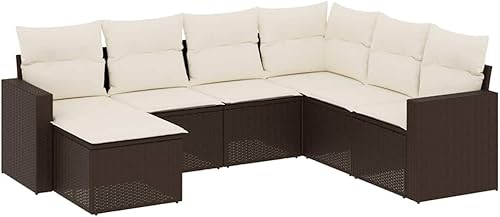 Miniatura 3 de 7 Piece Garden Sofa Set Brown and Cream White, Modern Outdoor Furniture with Modular Design, Comfortable Weather-Resistant Cushions, Durable Poly
