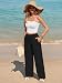 HAPYWER Leinenhose Damen Weites Bein Sommerhose Leichte Freizeithose Lang Stoffhose High Waist mit Gummizug Palazzo Strandhose mit Taschen(Schwarz,L)