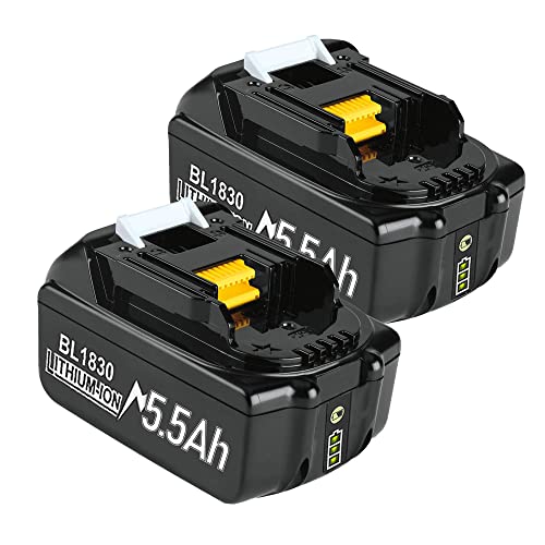 2X BL1860B 5.5Ah Batterie de Remplacement pour Makita 18V BL1860 BL1860B BL1850B BL1850 BL1840B BL1830 BL1835 BL1820 BL1815 BL1845 LXT-400 avec Outils électriques sans Fil LED Cover