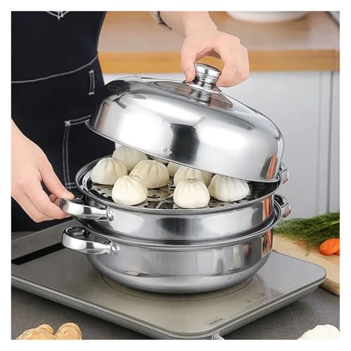 Olla vaporera de acero inoxidable de 2 niveles con bandeja apilable para alimentos 8