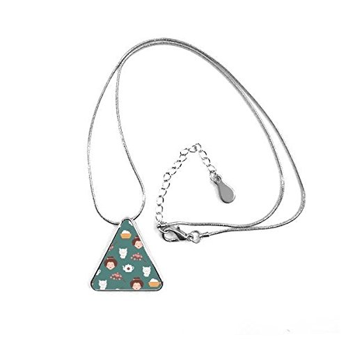 Collier pendentif triangle Geisha et chat japonais avec chaîne d'illustration culturelle