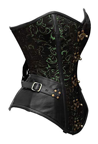 Luvsecretlingerie 22 Double Steel Boned Waist Training Brocade & Genuine Leather Long Overbust Shaper Corset #8711-B #TOP1