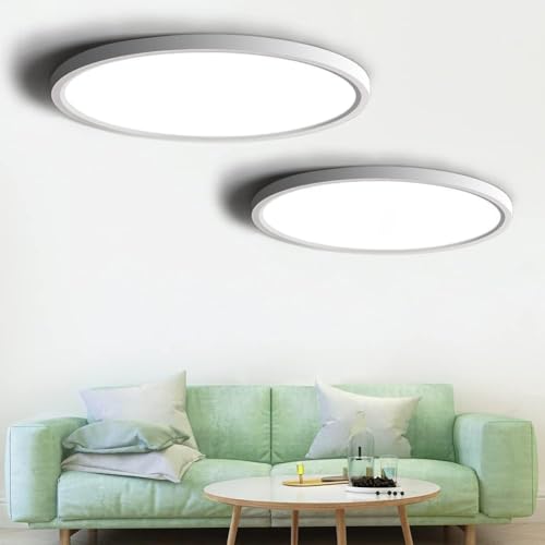 2-Pack LED Flush Mount Ceiling Light, 3000K Warm White Bathroom Light, 3200LM, Flat Modern Round Lighting, 12in/30cm 240W Equivalent White Ceiling Lamp for Kitchens, Bedrooms, Hallway.etc