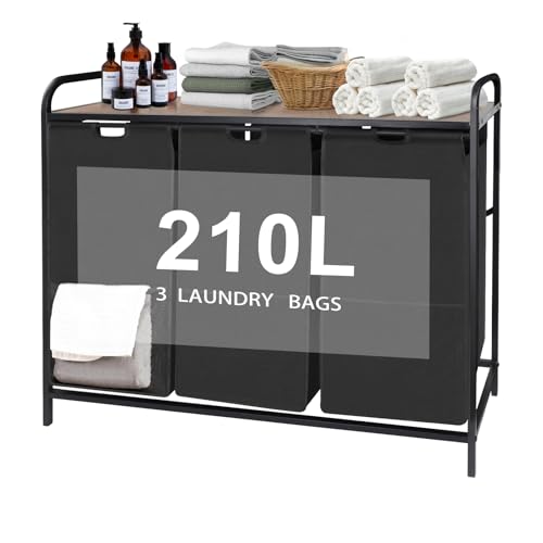 Fuilee Extra Large Laundry Sorter, Laundry Hamper With Removable 3 Large Bags, 3 × 18.5 Gal (210L) Capacity, Waterproof Laundry Hamper For Washing Clothes-1 Storage Shelf cover