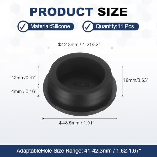 Image of MECCANIXITY 11pcs T-Shaped Silicone Plugs 42.3mm 1-21 /32 Inch Dia Snap in Plug Hole Seal Cover Round Rubber Stopper for 41-42.3mm Holes Kitchen Rubber Bulkheads Waterproof Sealing, Black