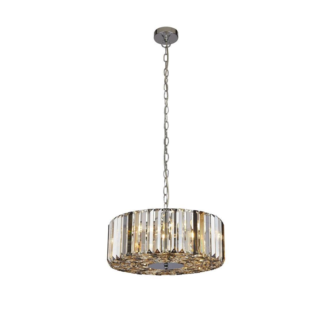 Searchlight Lighting Chrome Searchlight Chapeau 4 Light Pendant/Semi Flush, Amber, Smoke And Clear Glass Crystals