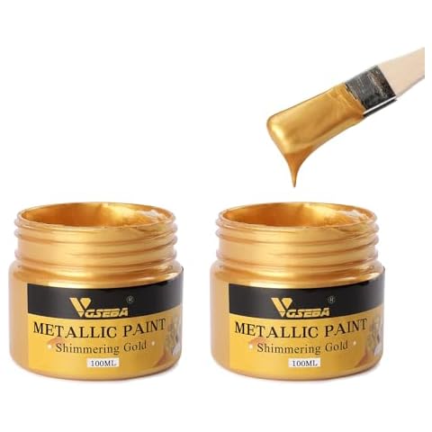 Acrylic Paint Metallic Gold, Non Toxic, Non Fading, 200ml Gold Leaf Paint for Art, Painting, Handcrafts, Ideal for Canvas Wood Clay Fabric Craft Supplies Cover