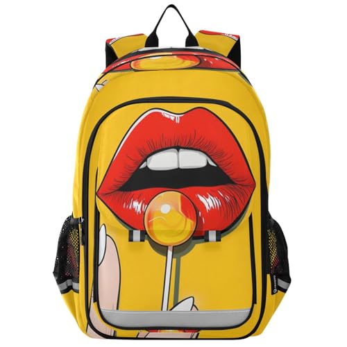 Red Lip Lolipop Backpack Travel Laptop Daypack Shoulder Bag Book Bag Daypack with Reflective Strip 12.9 ×17.7 In