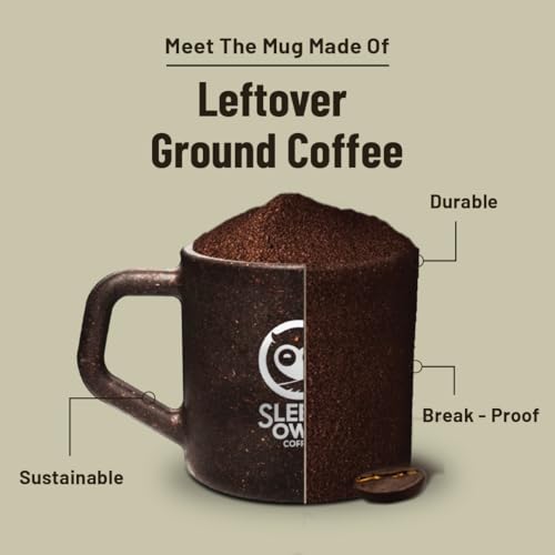 Image of Sleepy Owl Coffee Mugs Set of 2 (200ml) with 5 Free Coffee Sachets | Eco-Friendly & Sustainable Cup | Microwave Safe | 100% Arabica Coffee with Mug