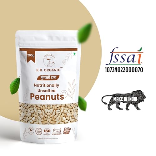 Image of R.K. ORGANIC Unsalted & Roasted Peanuts Desi Singdana 200g | Protein-Rich Snack | Healthy, Raw, and Crunchy Snack (Pack Of 1)
