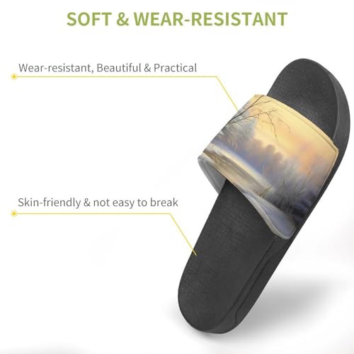 Winter Landscape Tree River Non Slip Slides Sandals for Women Men Quick Drying Shower Shoes for Bathroom Pool Beach3