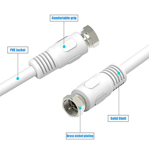 Rg6 Coax Cable 15 Feet, Tv Coaxial Cable, White 75 Ohm Quad Shield Digital Cord With F-Male Connectors, Ideal For Tv Antenna Dvr Satellite #TOP2