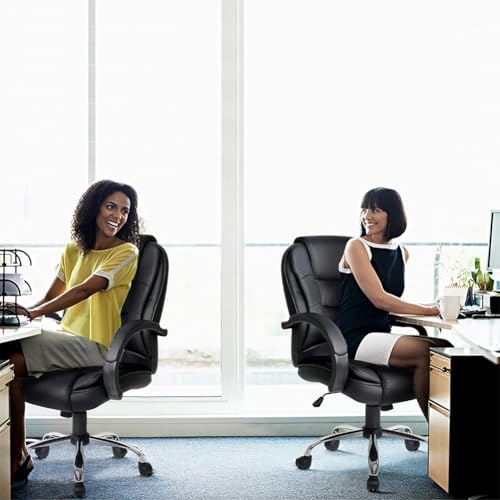 Bakaji Poltrona Da Scrivania Nera Presidenziale In Ecopelle, Sedia Da Ufficio Con Base In Metallo E Ruote Piroettanti A 360°, Seduta Imbottita Ad Alta Densità Ergonomica, Altezza Regolabile - 2