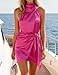 ZESICA Women's 2026 Fashion Satin Sleeveless Halter Neck Tie Waist Wrap Bodycon Cocktail Party Mini Dress,Rose,Large