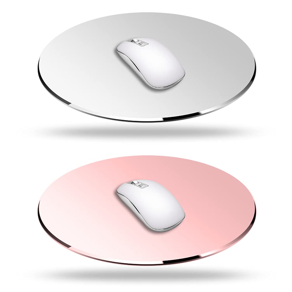 DaKuan 2 Pack Aluminum Mouse Pad, Smooth Magic Ultra Thin Double Side Mouse Mat Round 7.8 inch X 7.8 inch for Fast and Accurate Control ( Silver & Rose Gold )