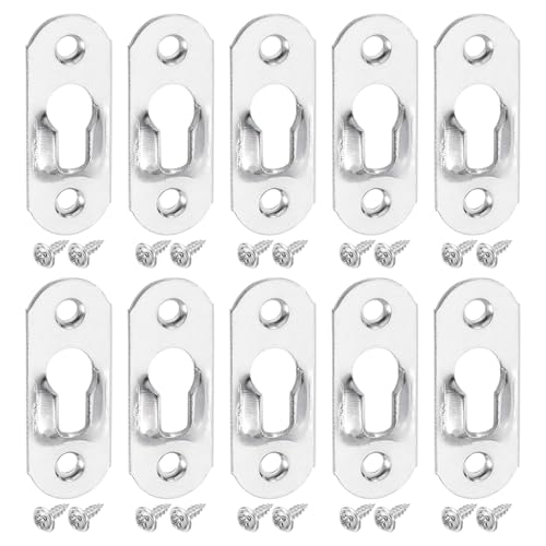 Image of uxcell 20Pcs Keyhole Picture Frame Hangers, 37x14mm Heavy Duty Metal Keyhole Hangers Plates Metal Hanging Brackets with Screws for Mirrors, Pictures, and Photo Frames, Silver